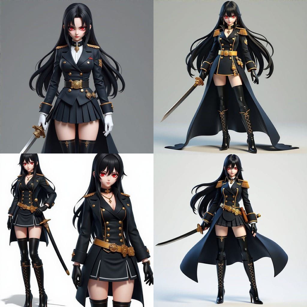 Anime Female Admiral with Sword and Red Eyes