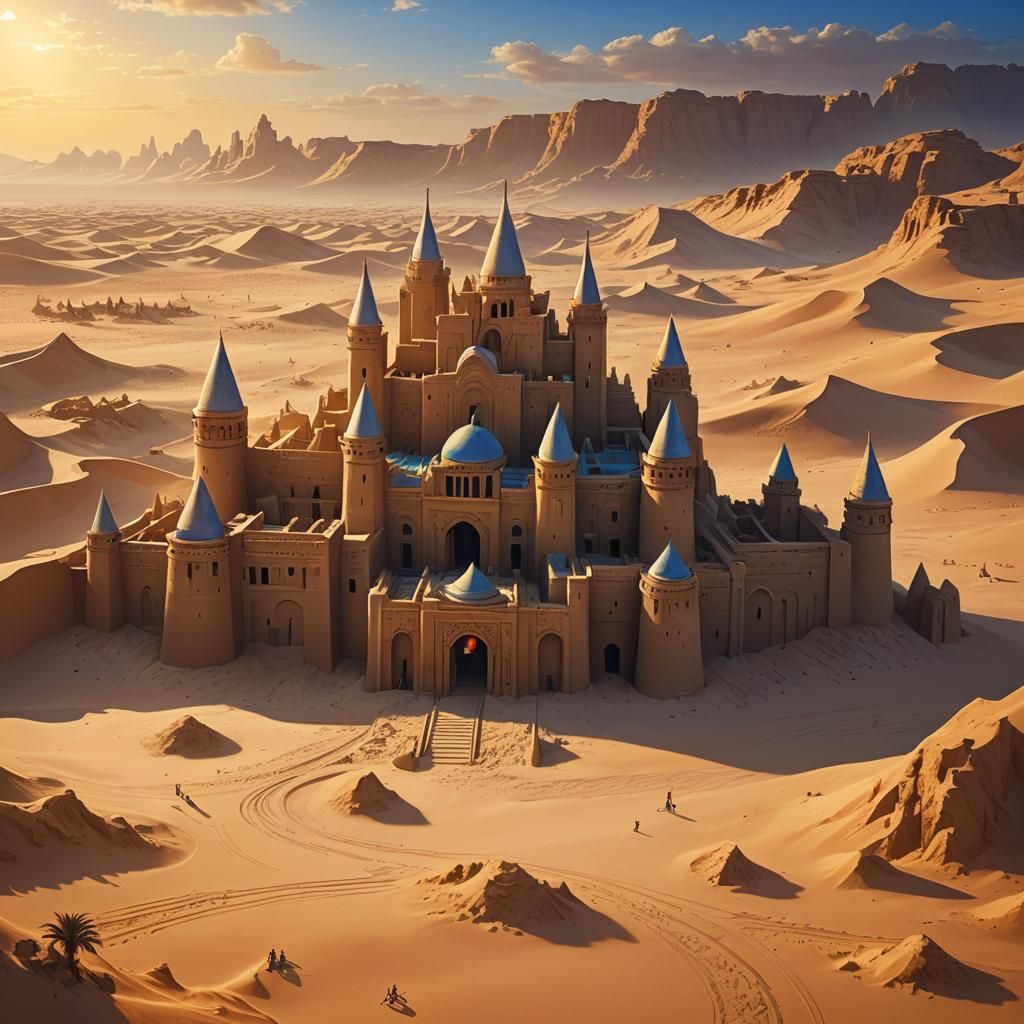 Ancient Egyptian Sand Castle in Golden Desert