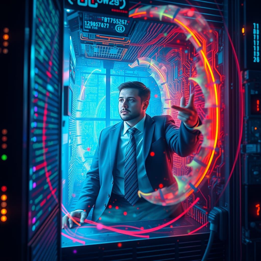 Employee Trapped Inside Futuristic Computer Mainframe