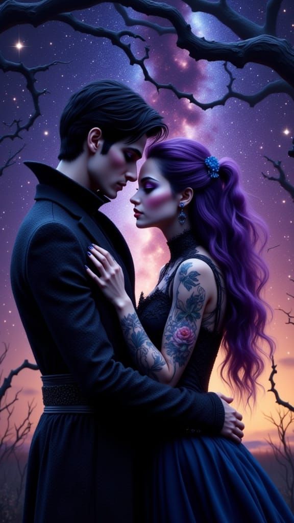 Dark Vampire Prince Embracing His Love in a Gothic Fantasy W...
