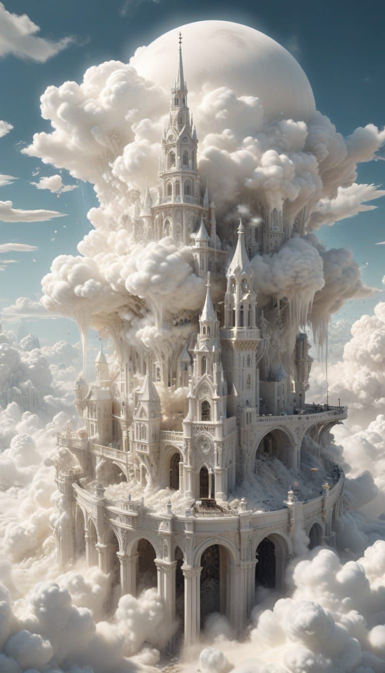 Ethereal Steampunk Metropolis in Ivory Clouds