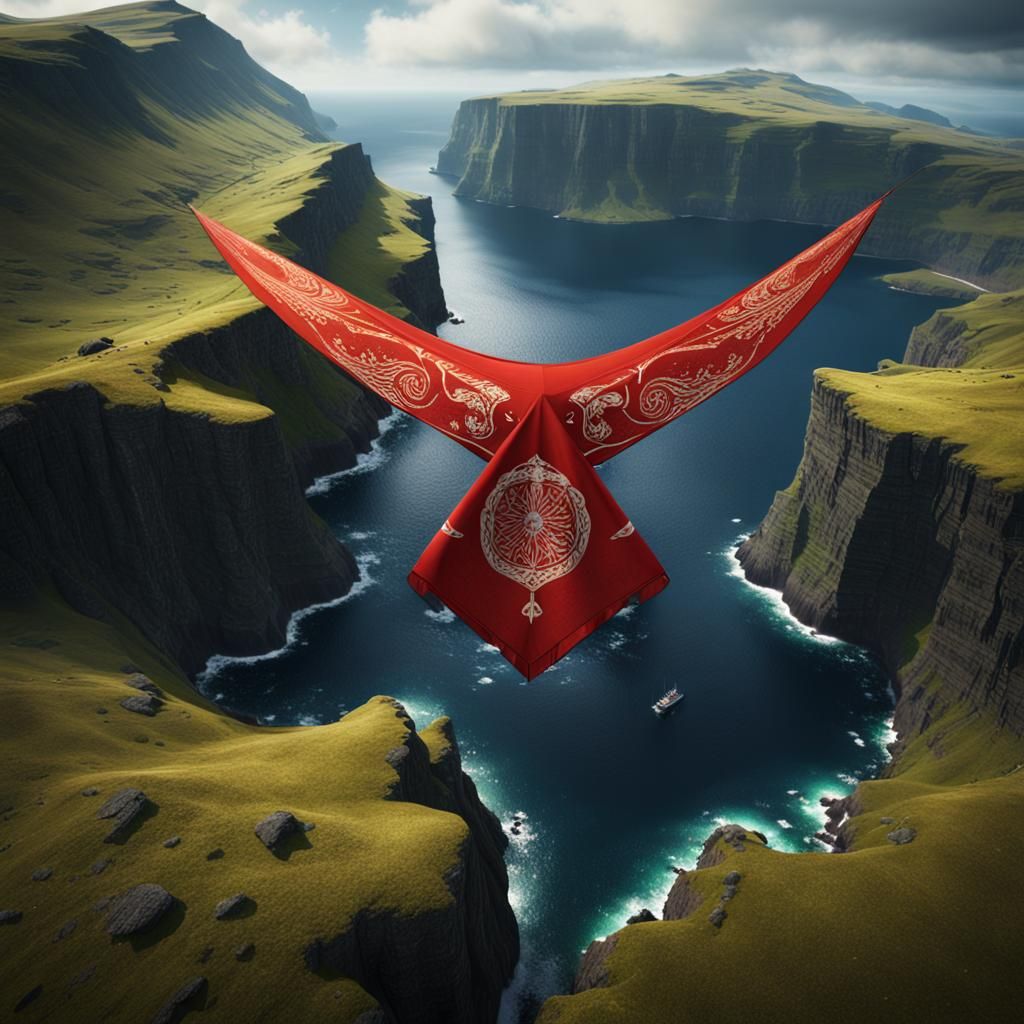 Red Handkerchief Over Faroe Islands, Digital Matte Painting