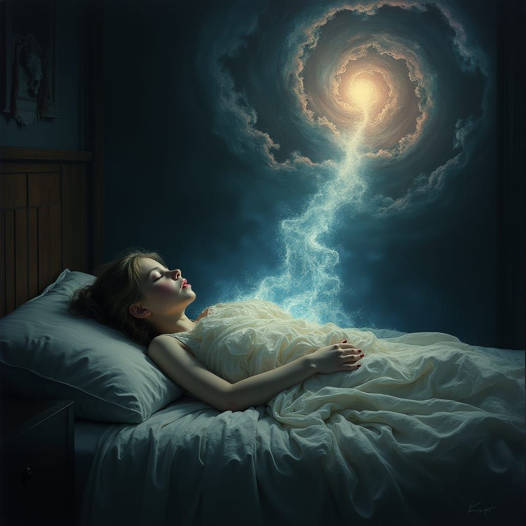 Ethereal Astral Projection Escapes Sleeping Girl into Cosmic...