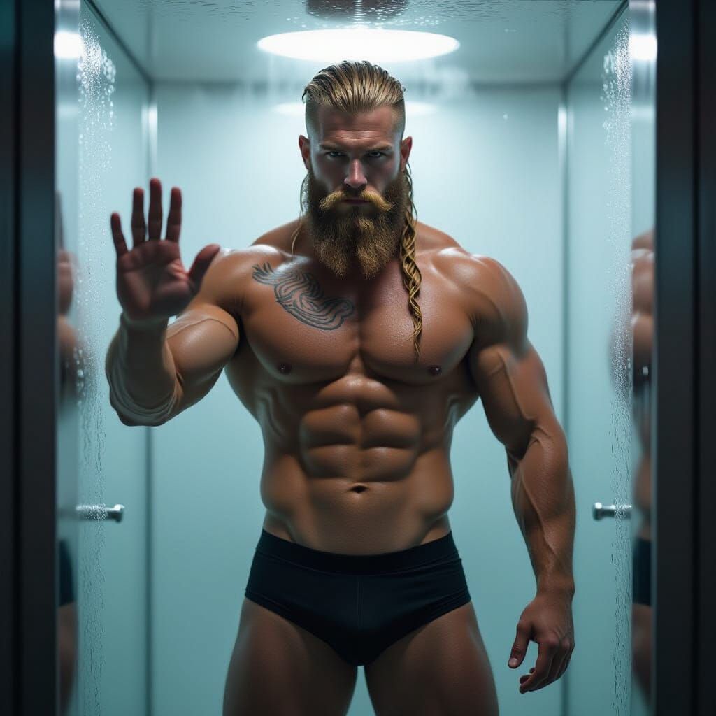 Modern Viking in Steamy Cabin: Digital Art