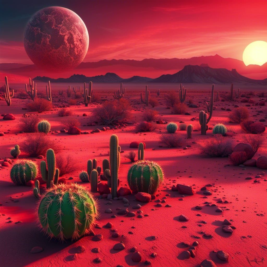Exoplanet Sunset: Red Desert Digital Art