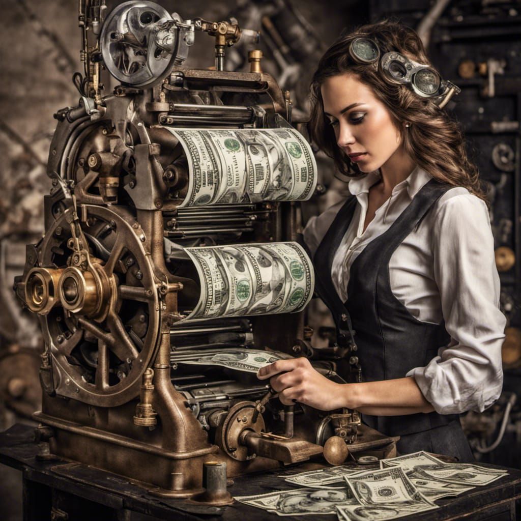 Steampunk Money Machine Operated by Woman
