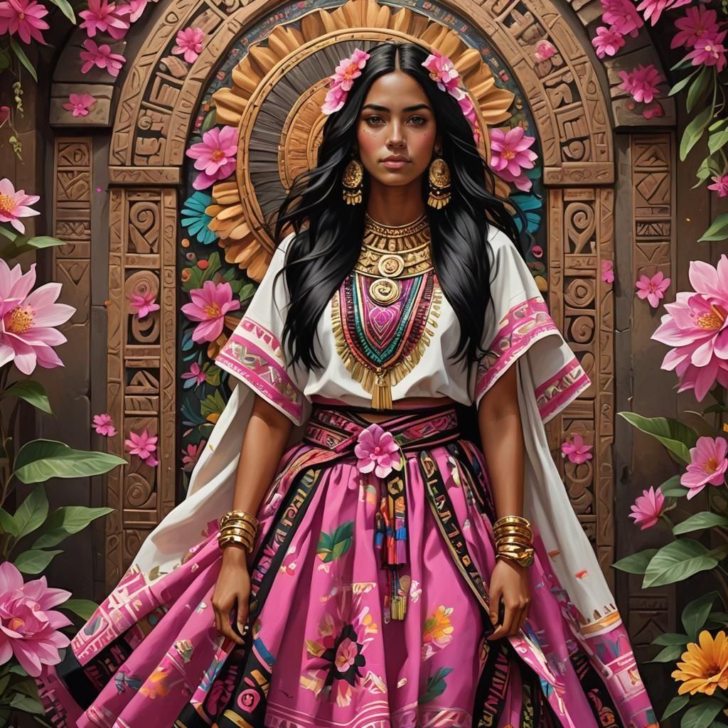 Stunning Aztec Woman in Traditional Mexican Dress