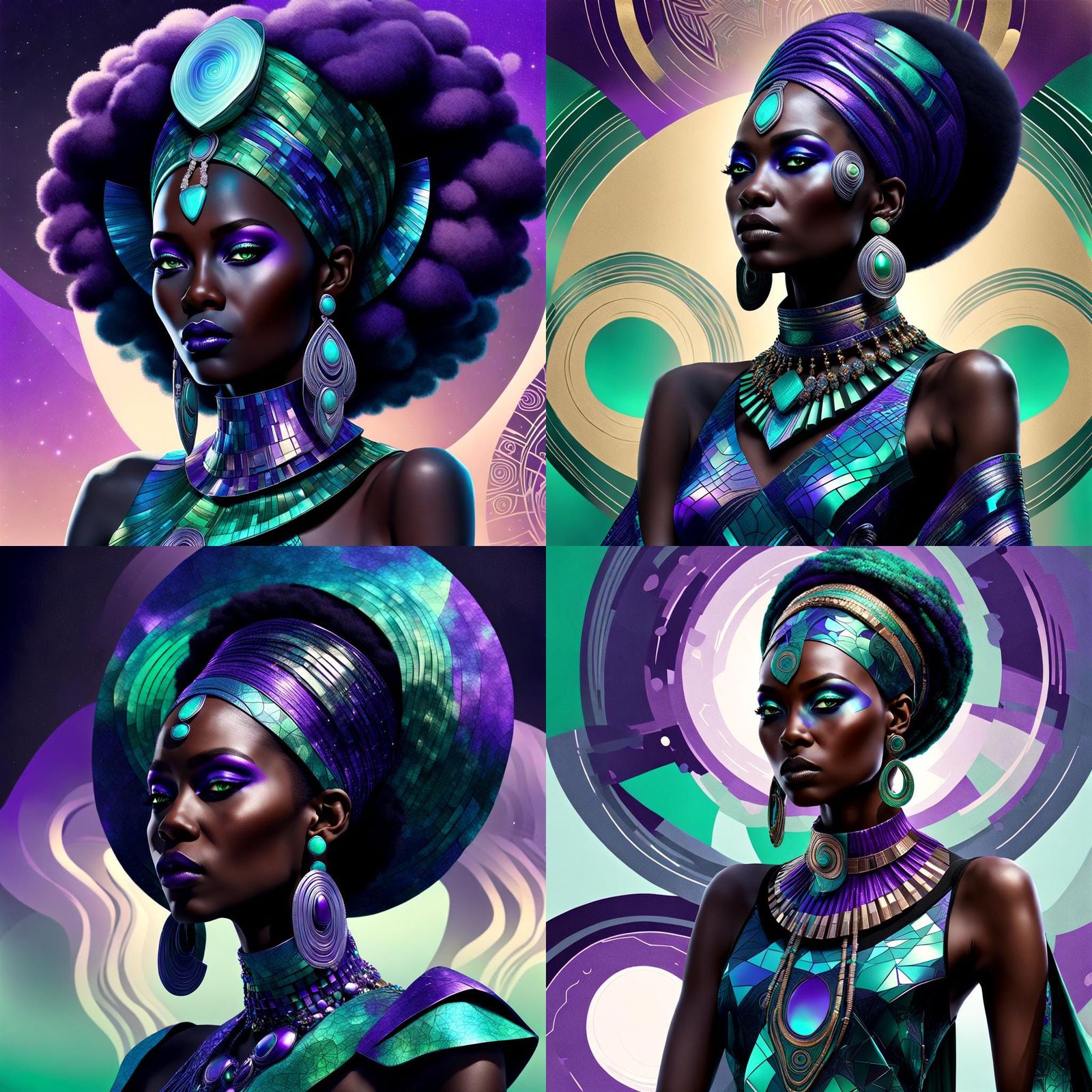 Afrofuturistic Woman in Iridescent Garments