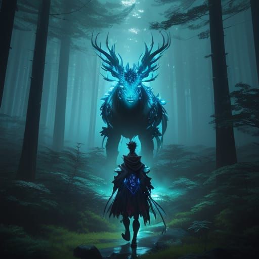 Mystical Creature in Glowing Forest - 3D Anime Art