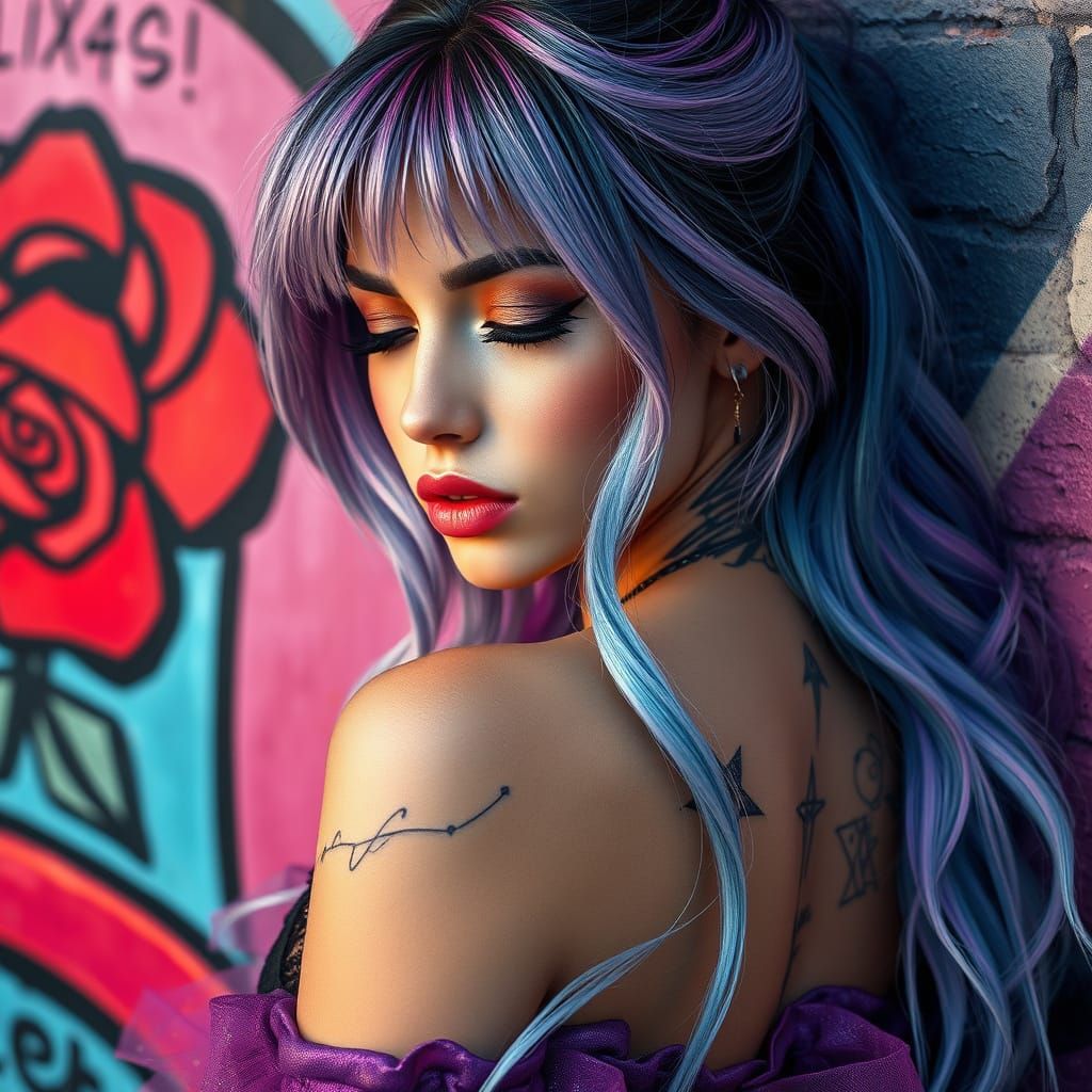 Ethereal Goddess in Vibrant Graffiti Realm