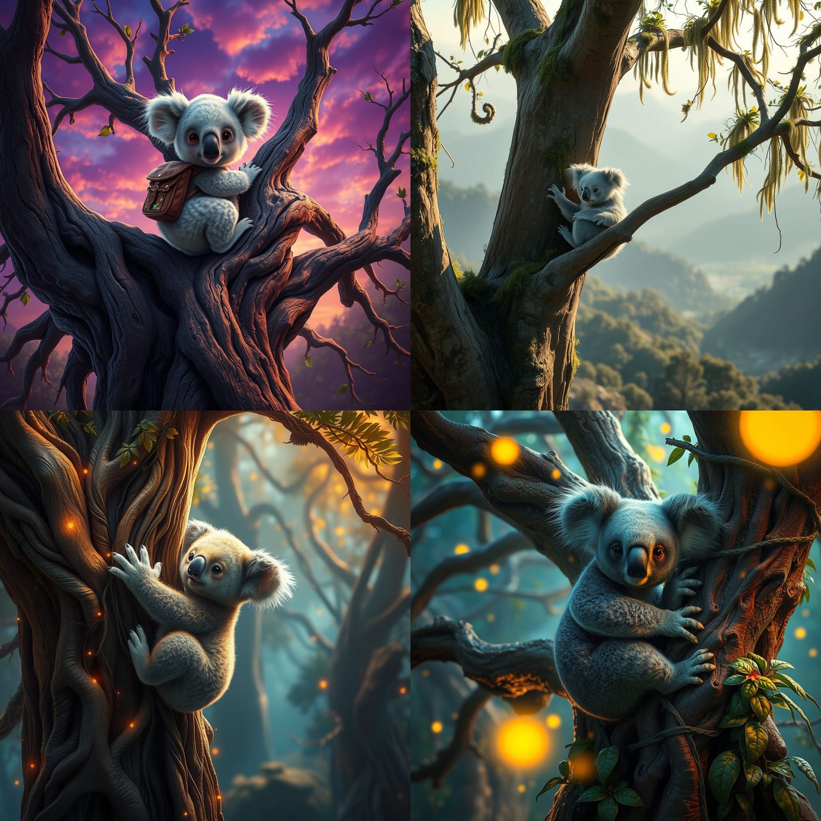 Koala Climbing Tree in Detailed Matte Painting