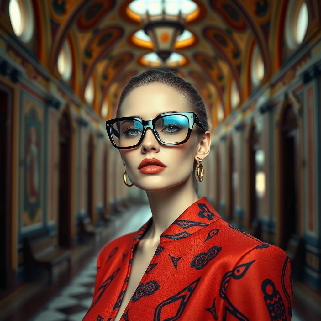 Glamorous 1970s Fashionista in Aesthetic Antoni Gaudí-Inspir...