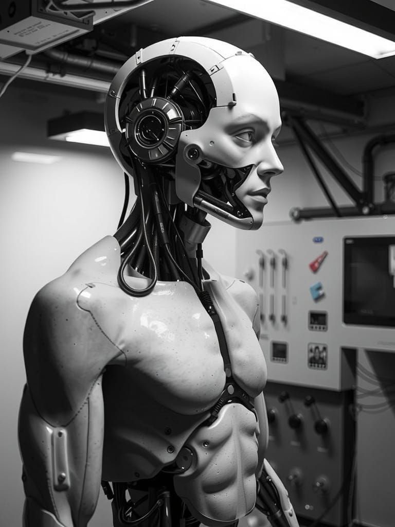 Robot Head on Human Body: AI Generated Hybrid