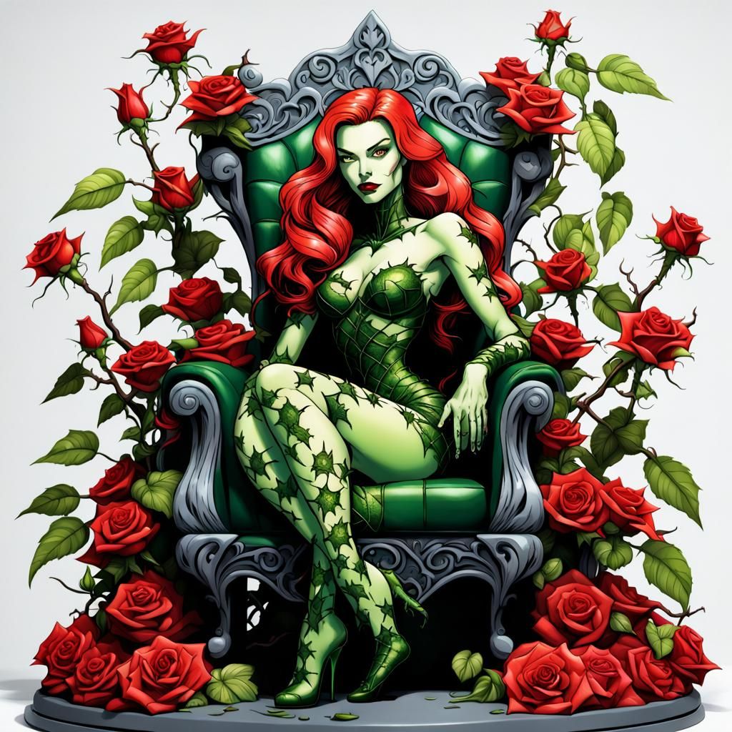 Poison Ivy on Roses Throne, DC Comics Style