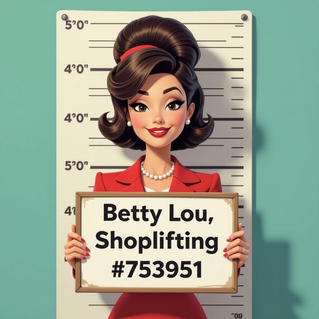 Stylish Woman's Mugshot with Beehive Hairdo