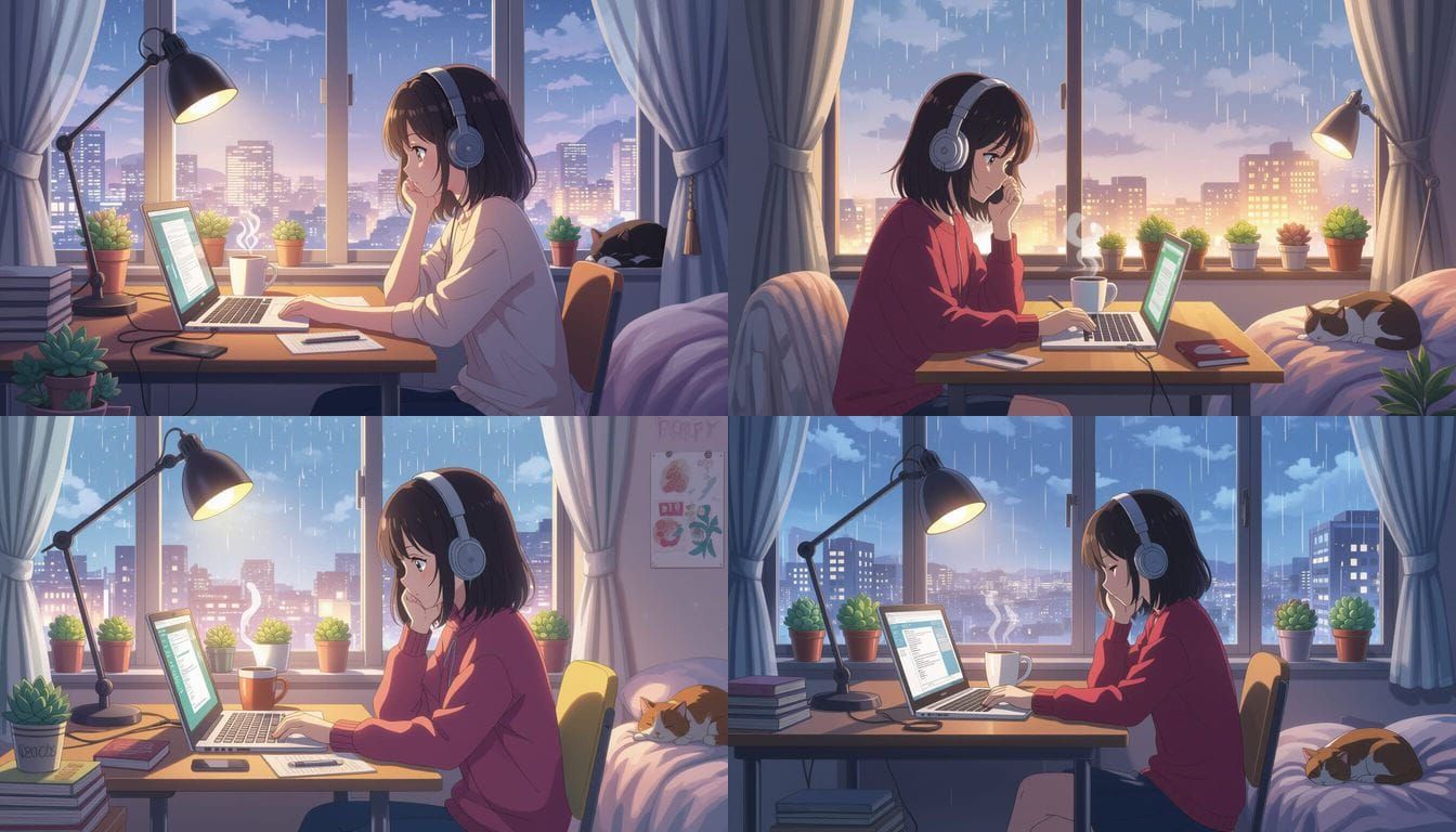 Cozy Lofi Room with Anime Girl in Digital Art