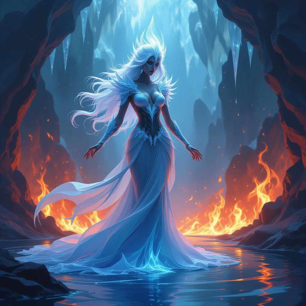 Goddess of Ice and Fire in Fluid Fantasy Style