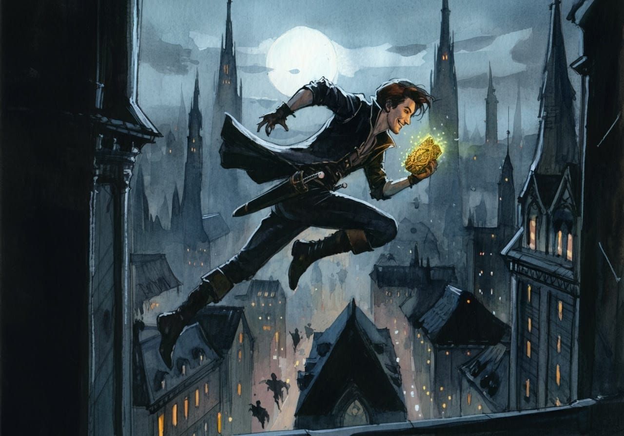 Moonlit Cityscape in Impressionist Watercolor