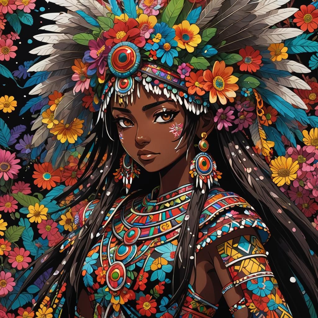 Aztec Girl in Anime Manga Splash Art
