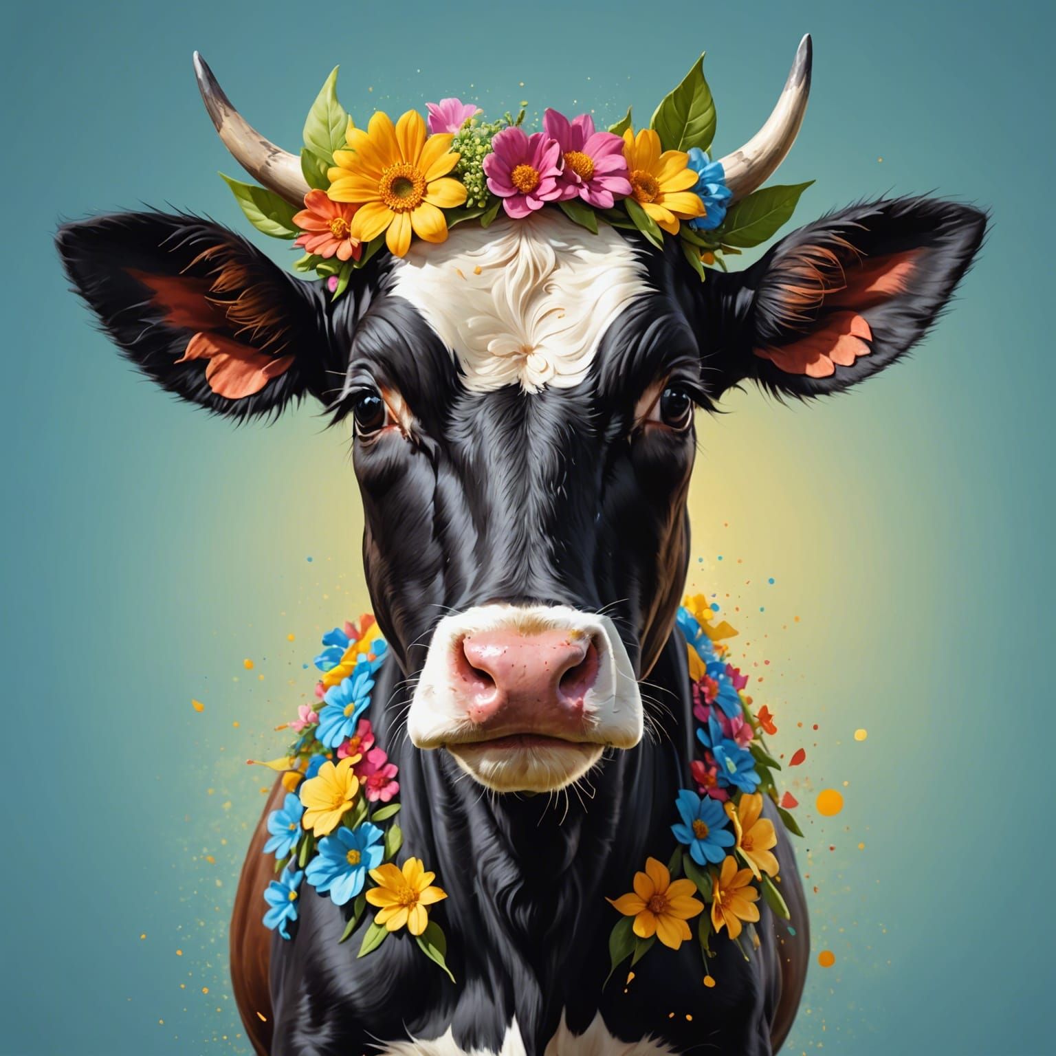 Cute Calf with Flower Crown in Hyperrealistic Style