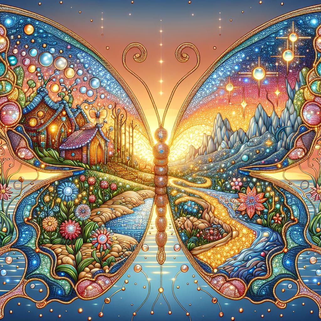 Fairy Wonderland in Bejeweled Butterfly Outline