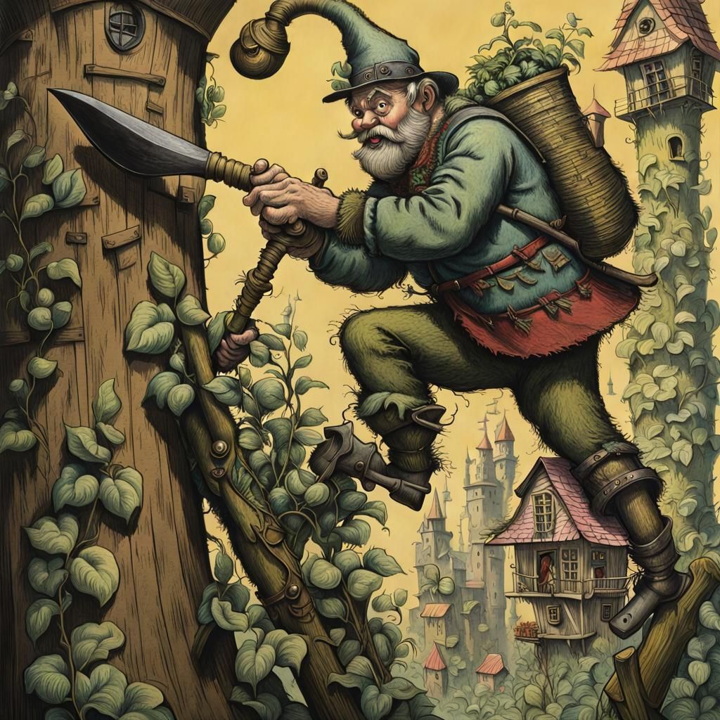 a mean ugly giant climbing down a beanstalk 2