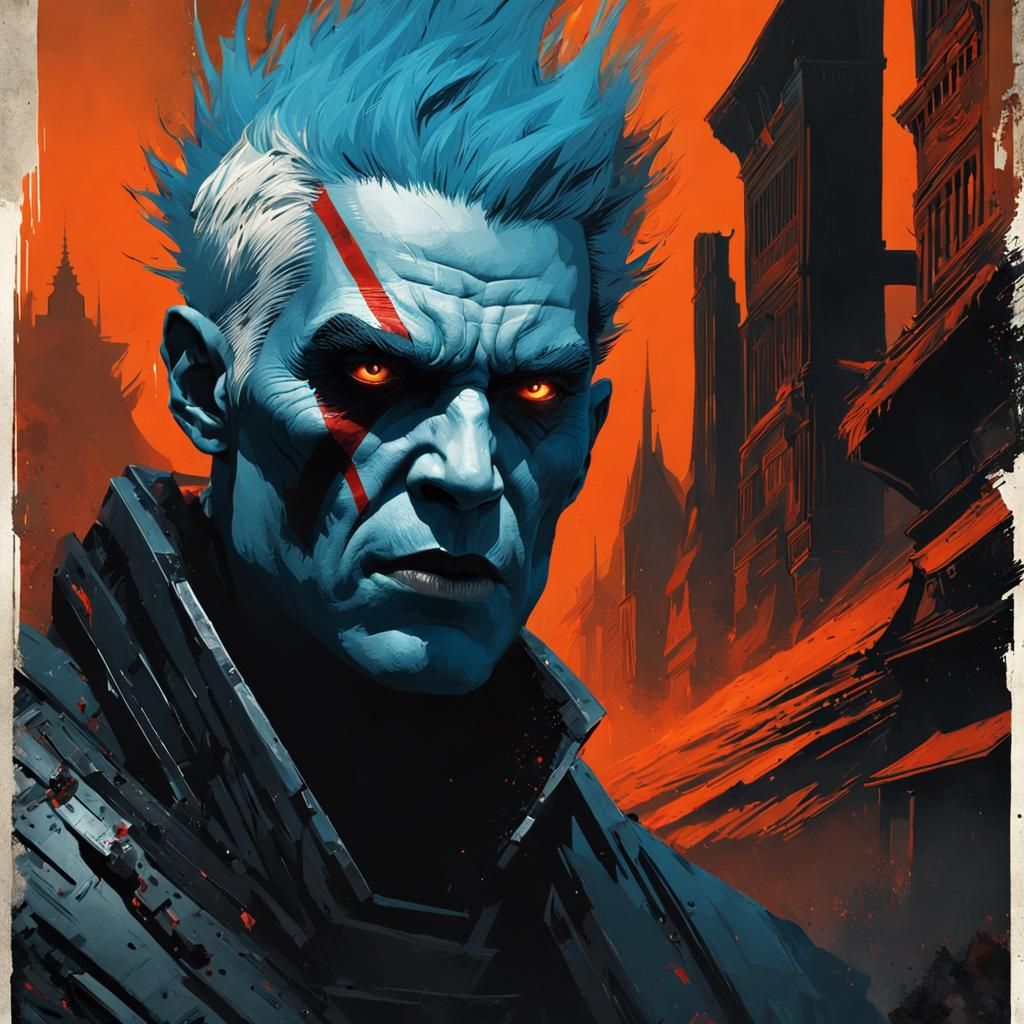 Macabre Blue-Haired Monster in Auto-Destructive Art Style