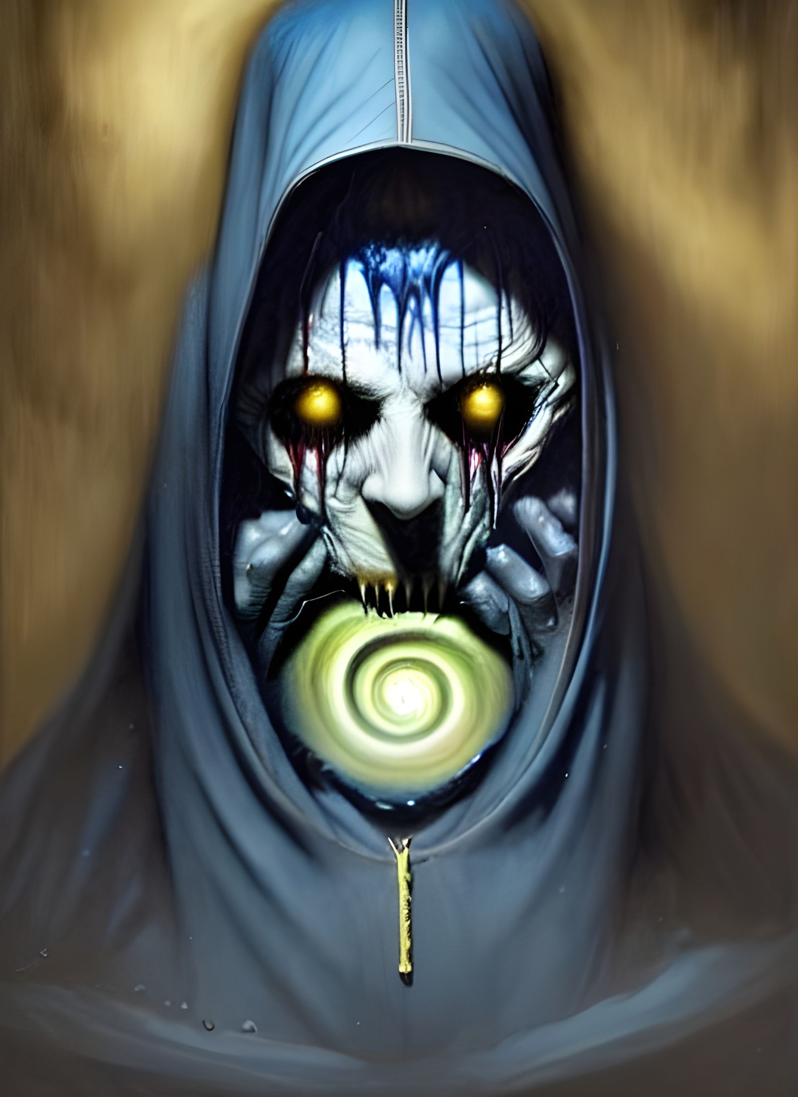 Green Spiraling Vortex Gouache Painting