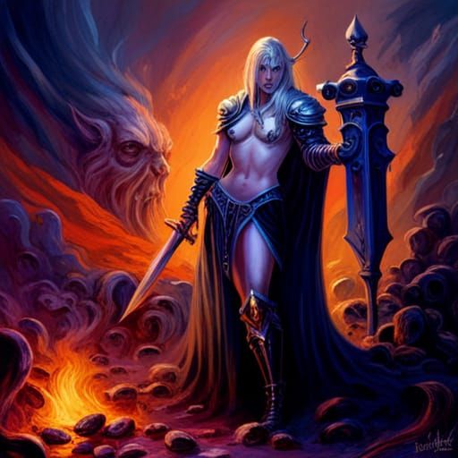 Drow Cleric Portrait in Heavy Metal Style