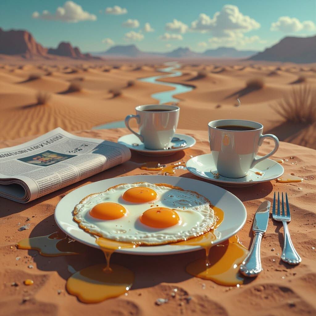 Melting Breakfast Table: A Surrealist Desert Dreamscape