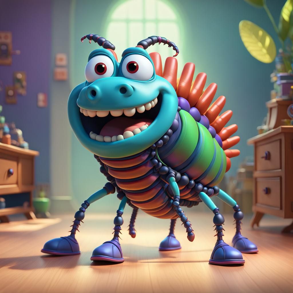 Centipede Wearing Shoes: 3D Digital Art