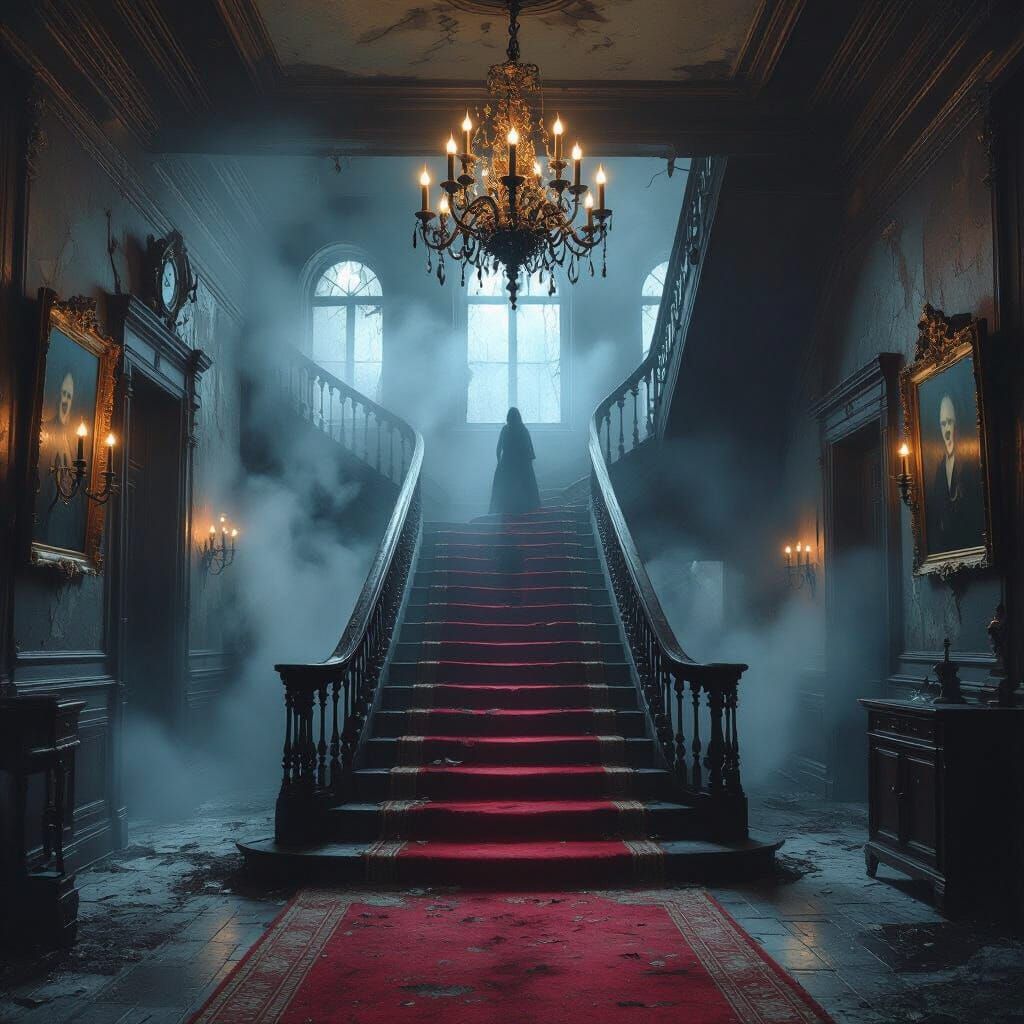 Decaying Victorian Manor Foyer in Dark Fantasy Oil Painting ...