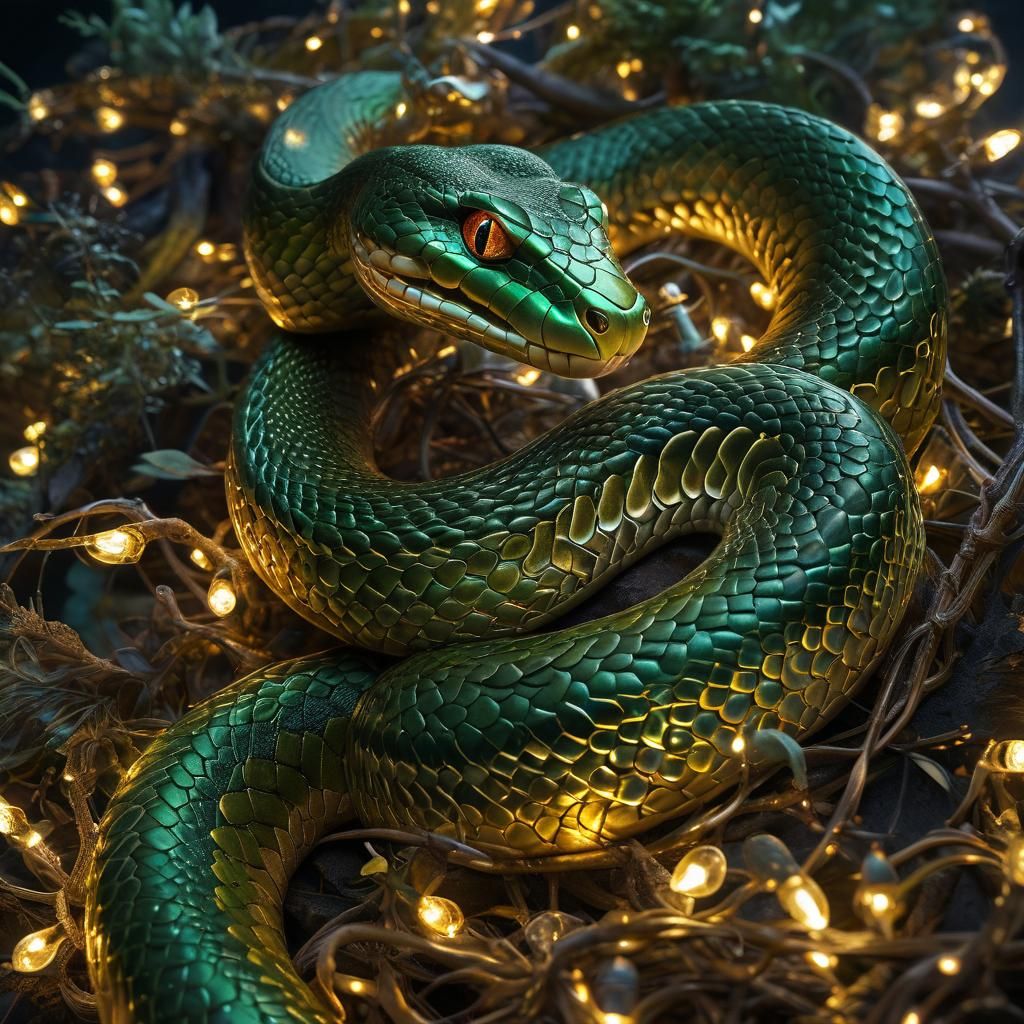 Ethereal Golden Snake with Fairy Lights
