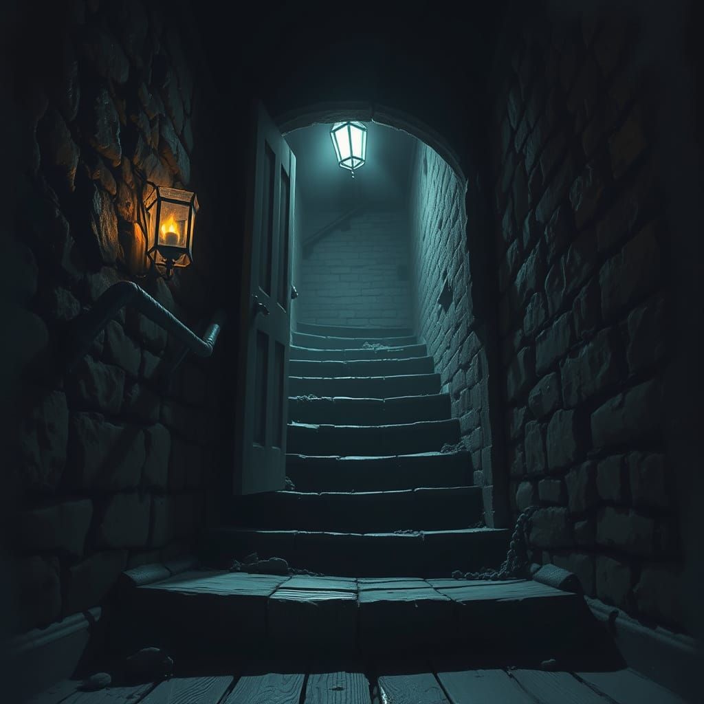 Eerie Basement Doorway in Haunting Horror Style