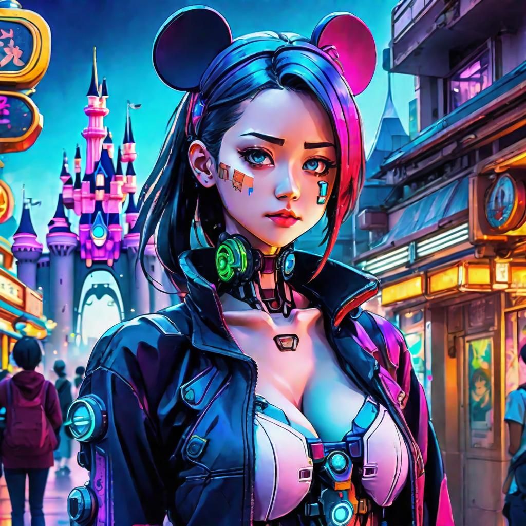 Cyberpunk Disneyland: An Enchanting Anime Interpretation