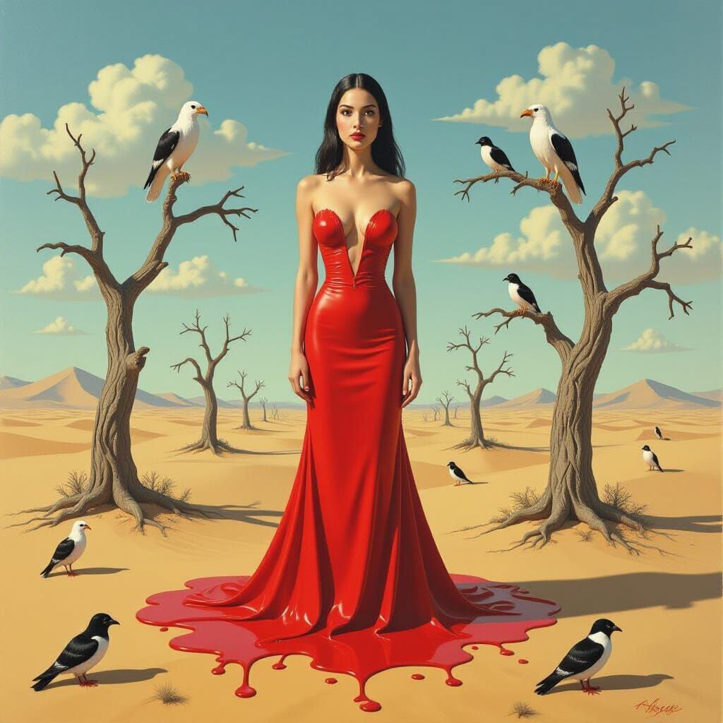 Surreal Melting Dress in Desert Landscape