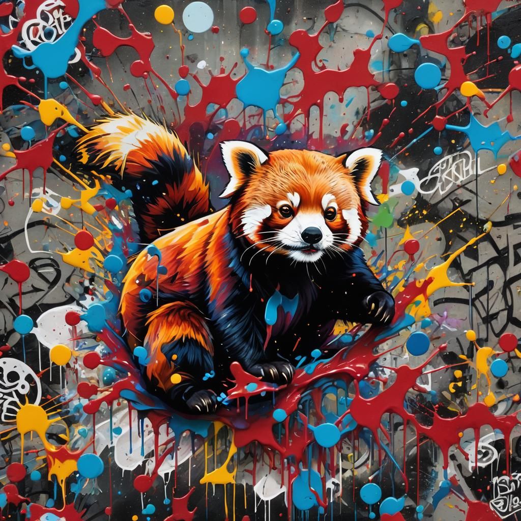 Red Panda Graffiti Art in Street Style