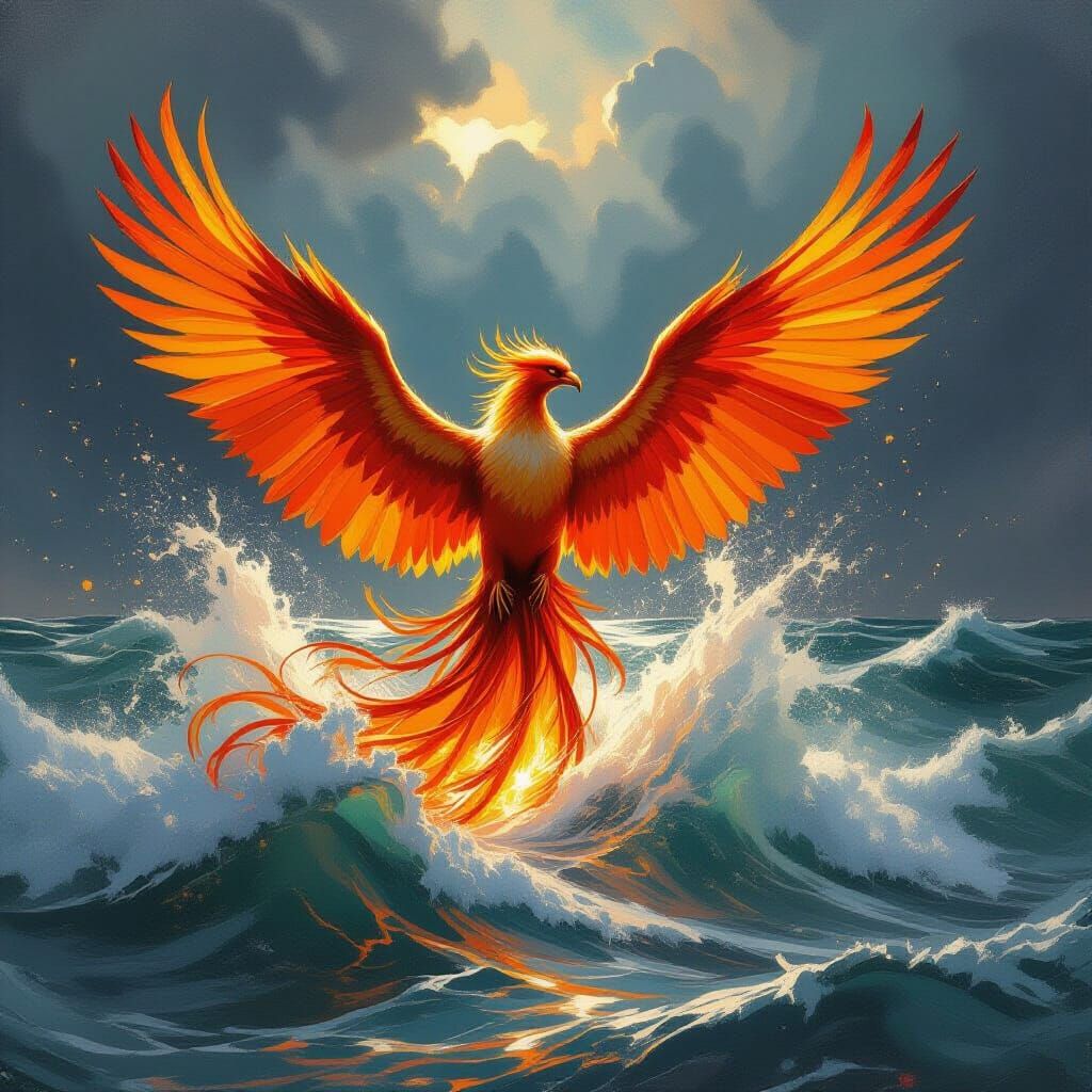 Majestic Phoenix Erupts from Turbulent Sea