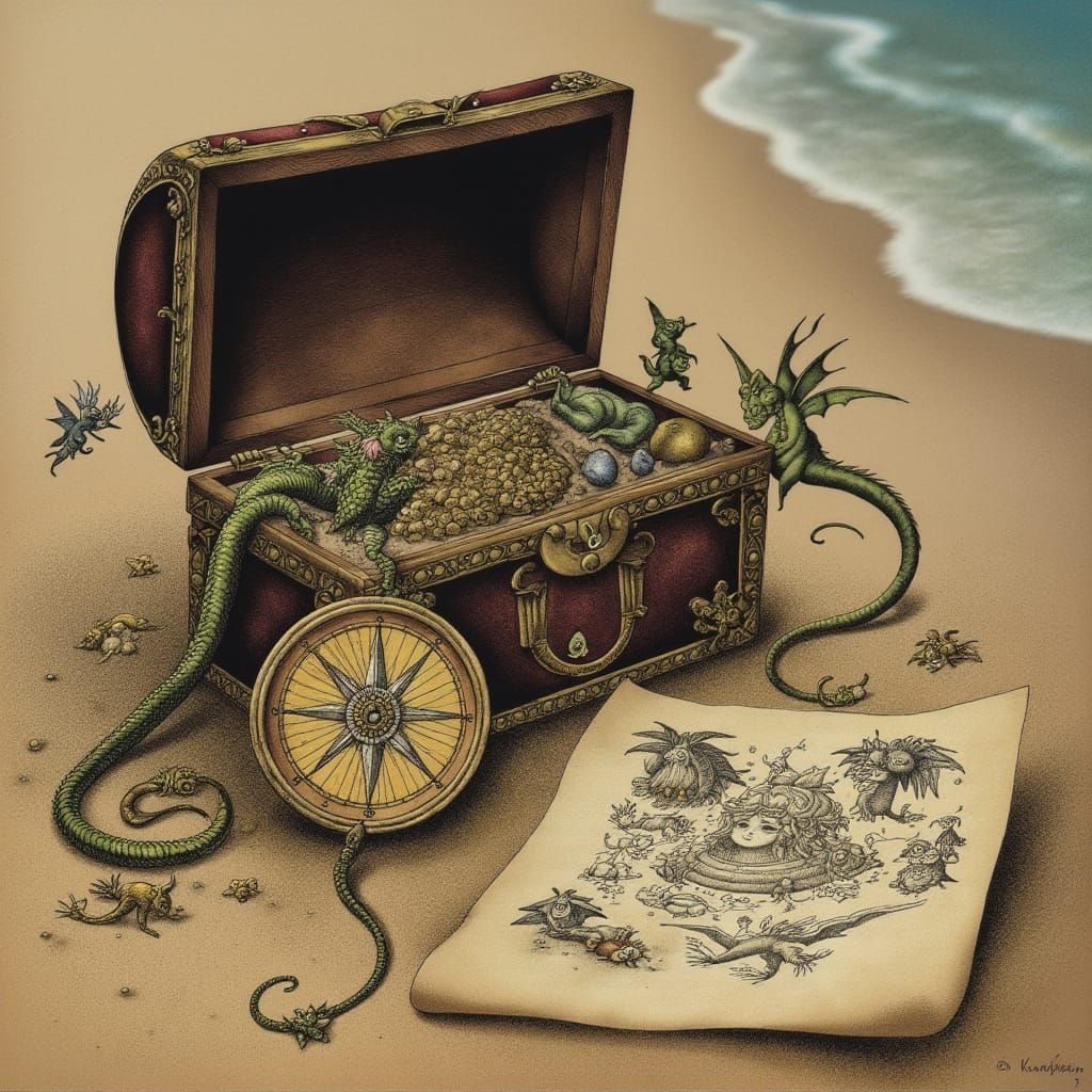 Fantasy Treasure Chest with Dragon Compass