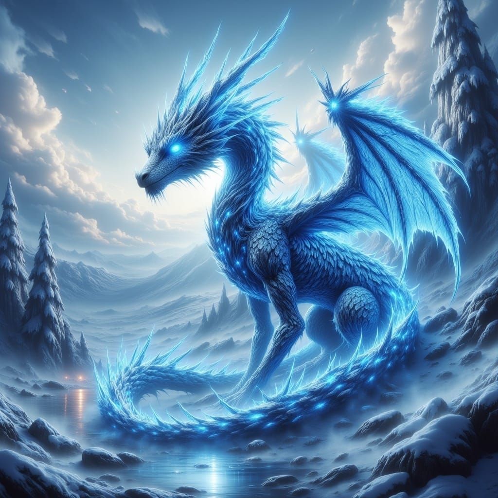 Ethereal Ice Dragon in Frosty Fantasy Art