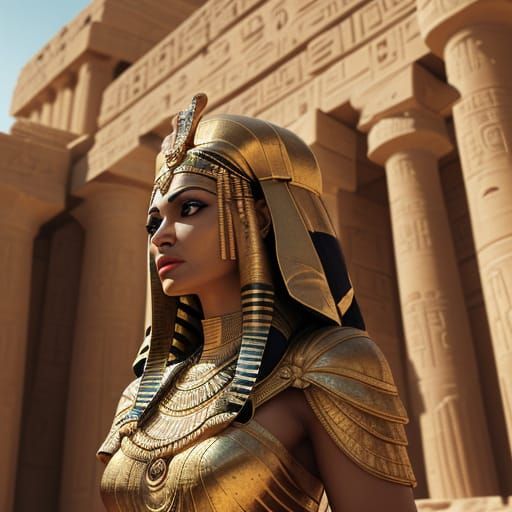 Regal Queen of Egypt Amidst Ancient Temple Grandeur