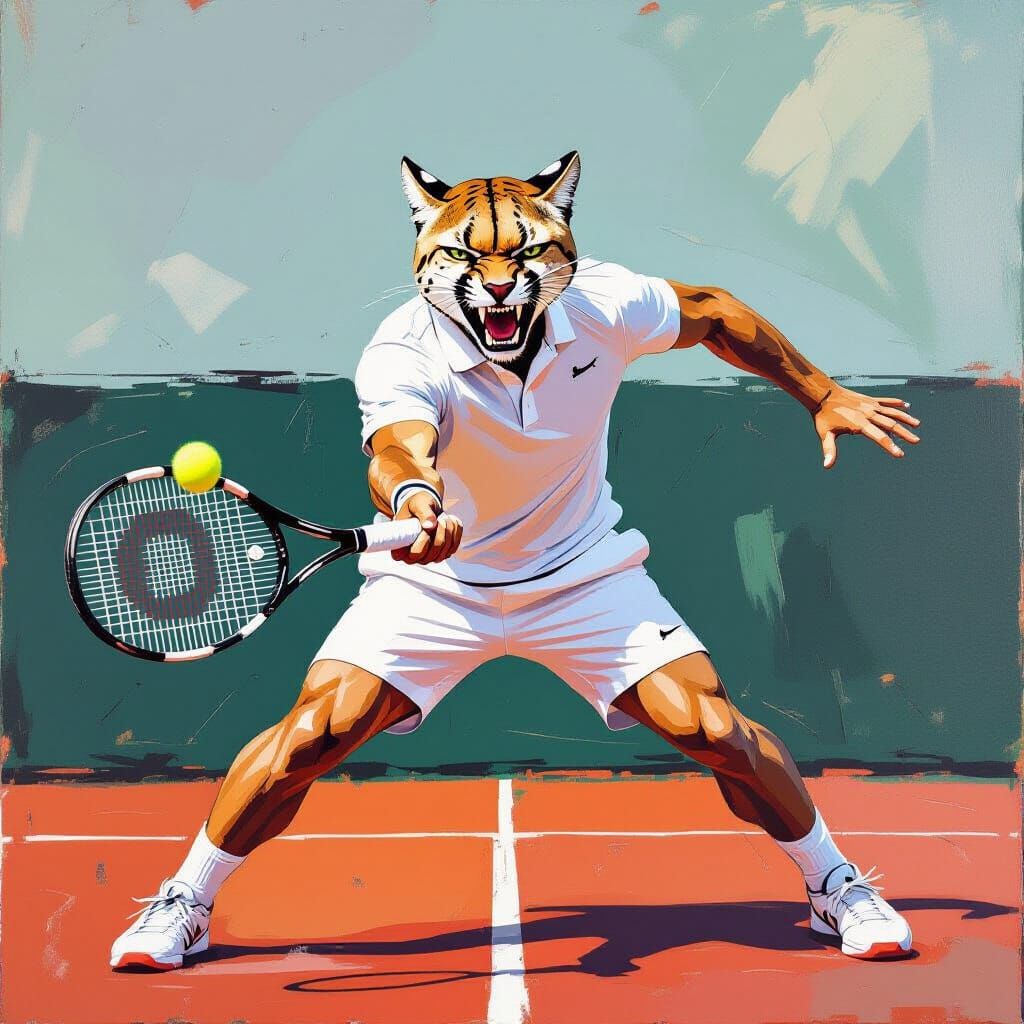Badass Puma Plays Tennis: Modern Gouache Art