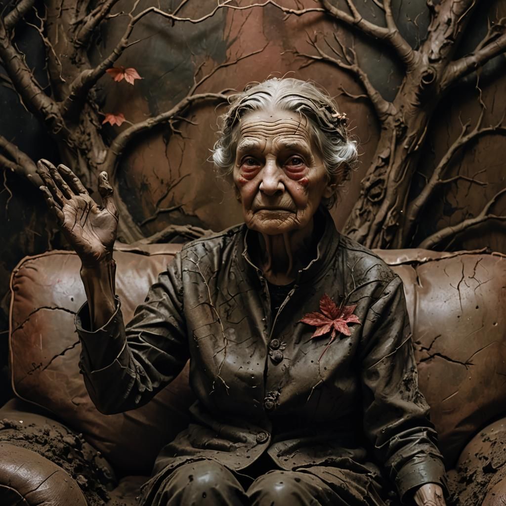 Earthy Gothic Sculpture: Elderly Woman Portrait