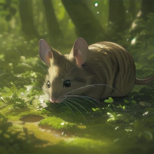 Mouse Sleeping in Walnut Shell, 3D Anime Art