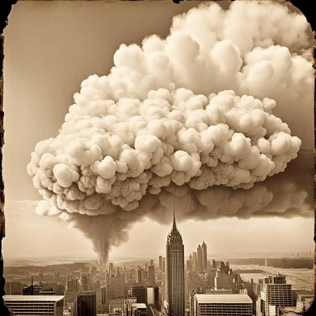 Vintage Sepia Photograph of City Explosion