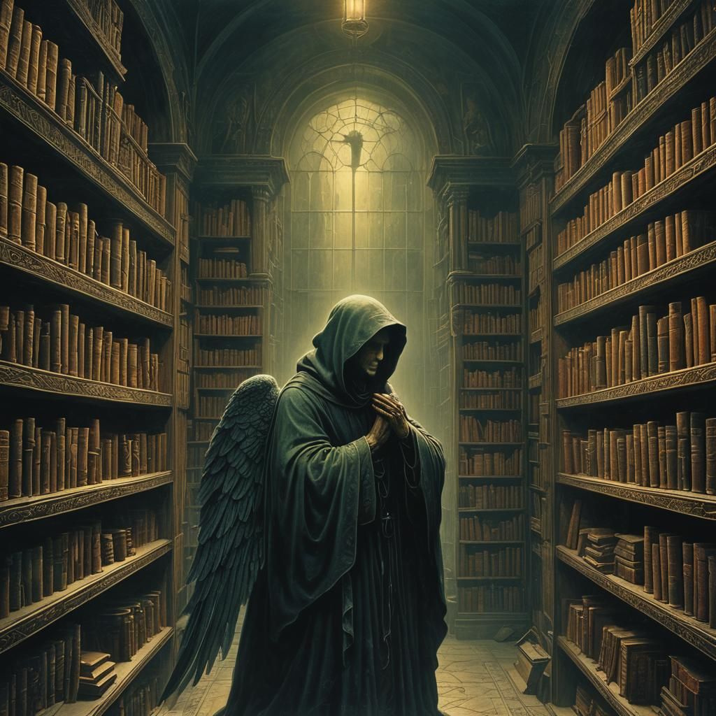 Mysterious Angel Whispering Secrets in Dark Fantasy Art
