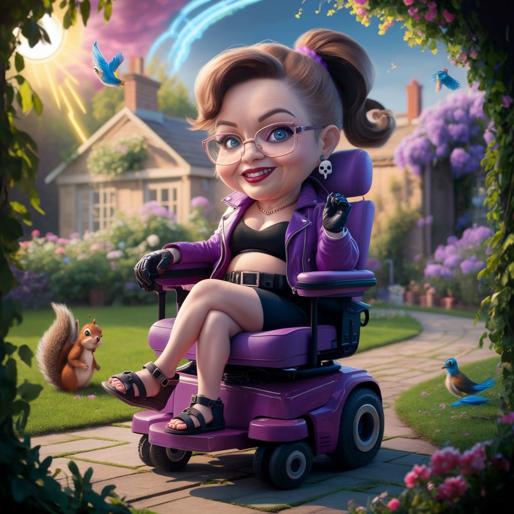 Cyberpunk Granny in a Powerchair: A Joyful Scene