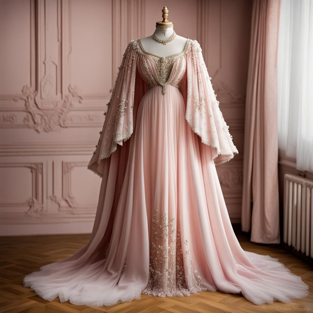 Elegant Imperial Russian Style Gown with Pearls