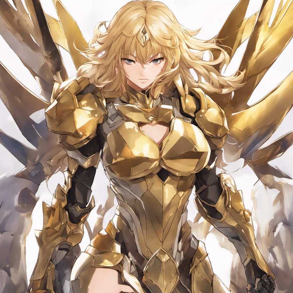 Golden Valkyrie in Anime Style Close-Up