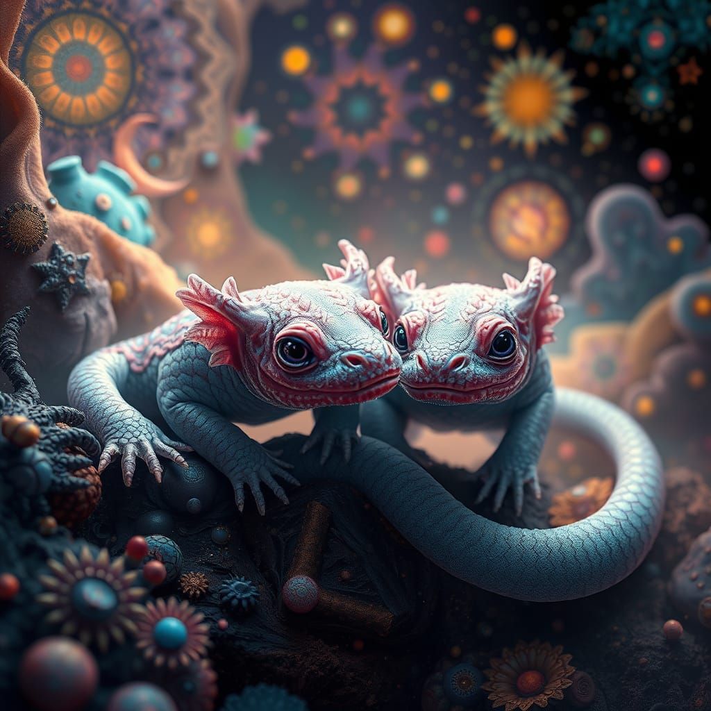Axolotls in Cosmic Surrealism
